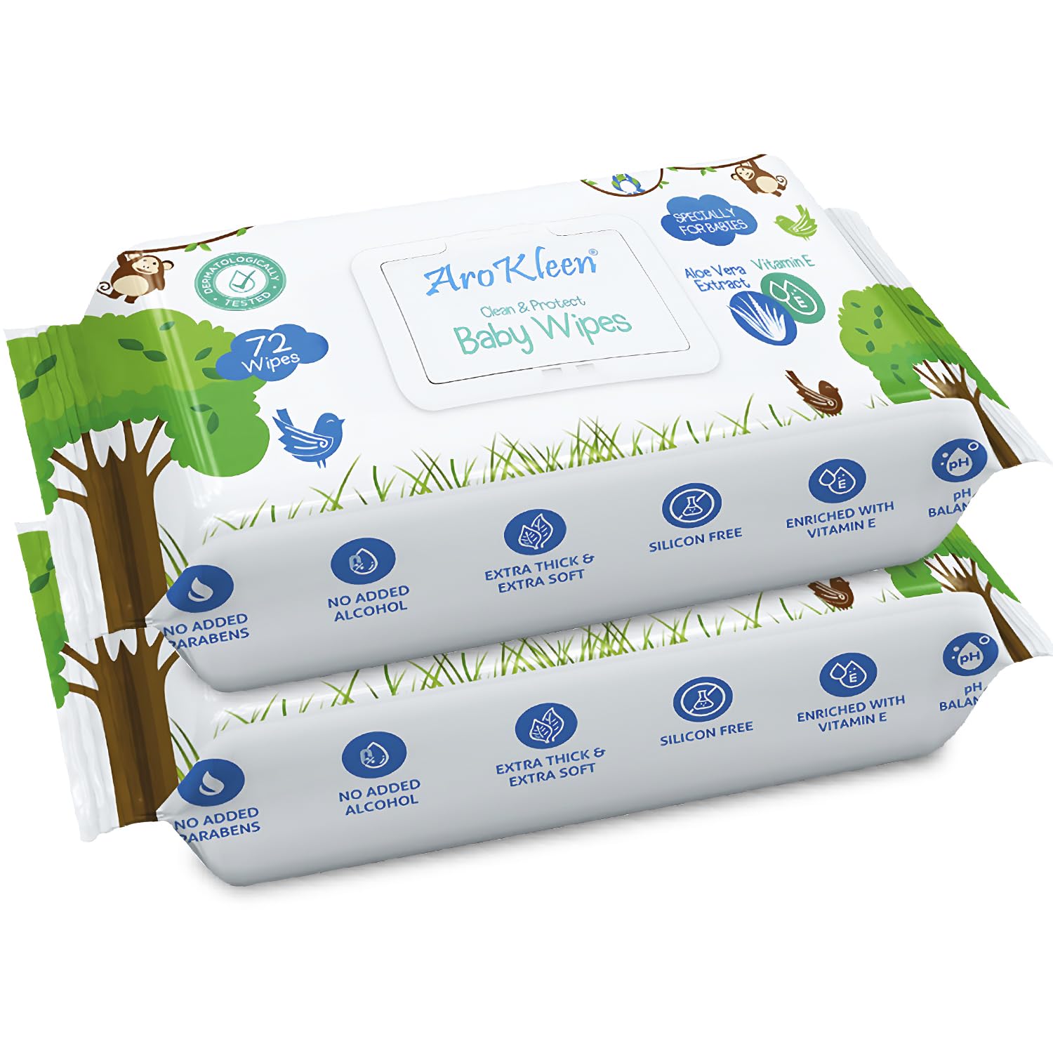 AROKLEEN Baby Wipes Aloe Vera & Vitamin E 144 Count Thick & Soft Wipes Gentle & Moisturizing Dermatologically Tested Pack of 2